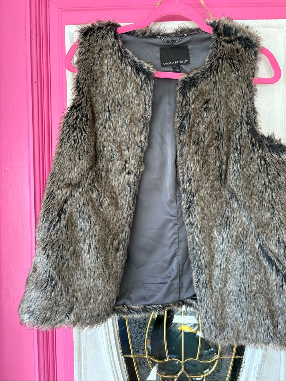 Banana Republic Faux Fur Vest in Brown and Gray